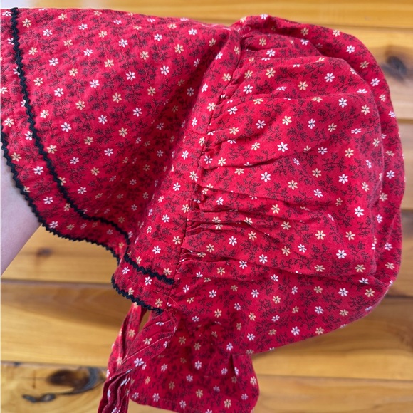 Handmade Other - Vintage Red Floral Cotton Bonnet